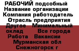 РАБОЧИЙ подсобный › Название организации ­ Компания-работодатель › Отрасль предприятия ­ Другое › Минимальный оклад ­ 1 - Все города Работа » Вакансии   . Мурманская обл.,Снежногорск г.